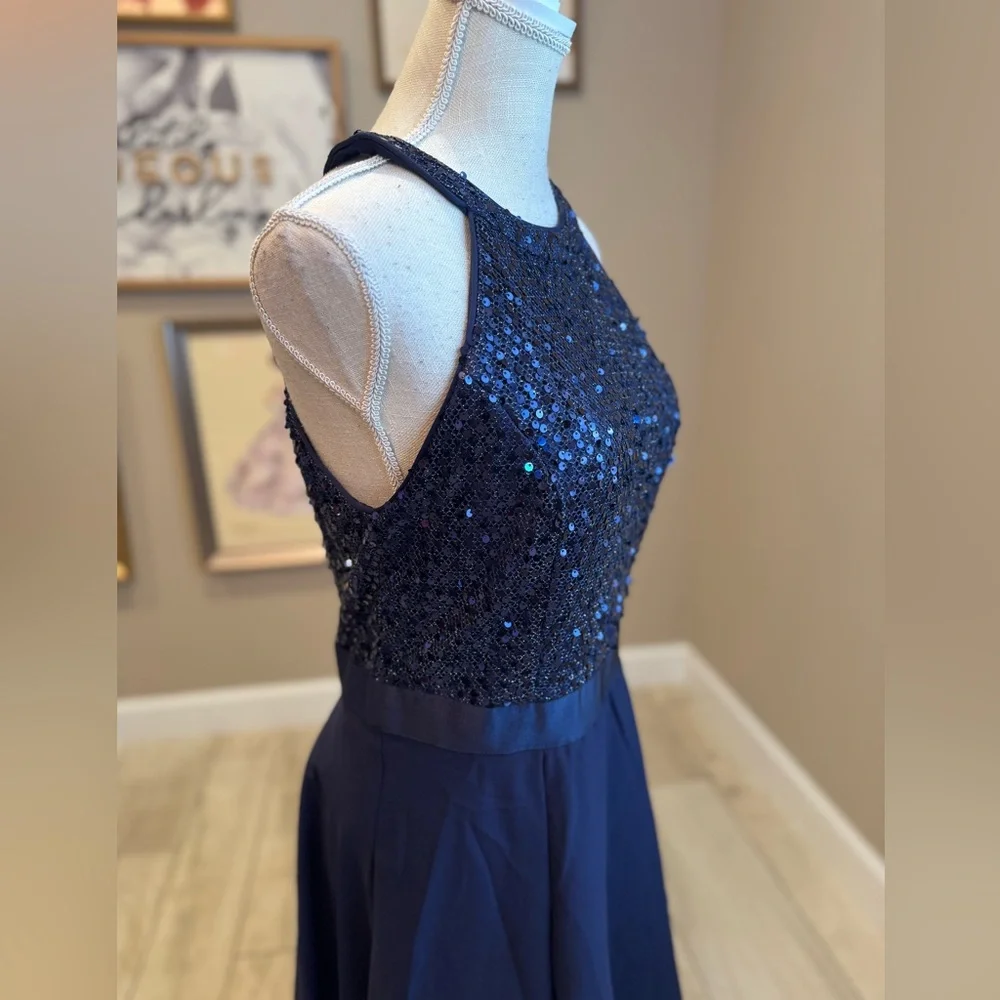 New! DRESSYSTAR Midnight Blue High-Low Sequin Dress